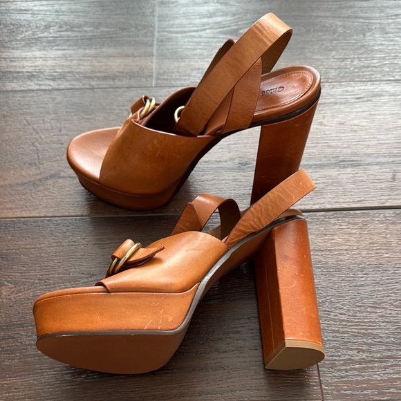 Chloe NWOT Kingsley Platform Leather Ankle Strap Women's caramel Leather Sandals - Picture 8 of 14